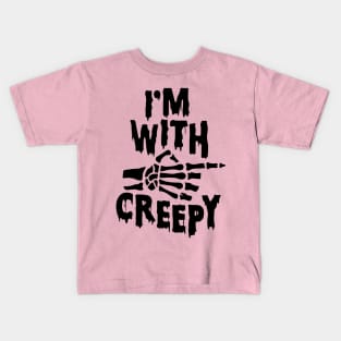 Im With Creepy Skeleton Finger Black Goth Punk Halloween Kids T-Shirt